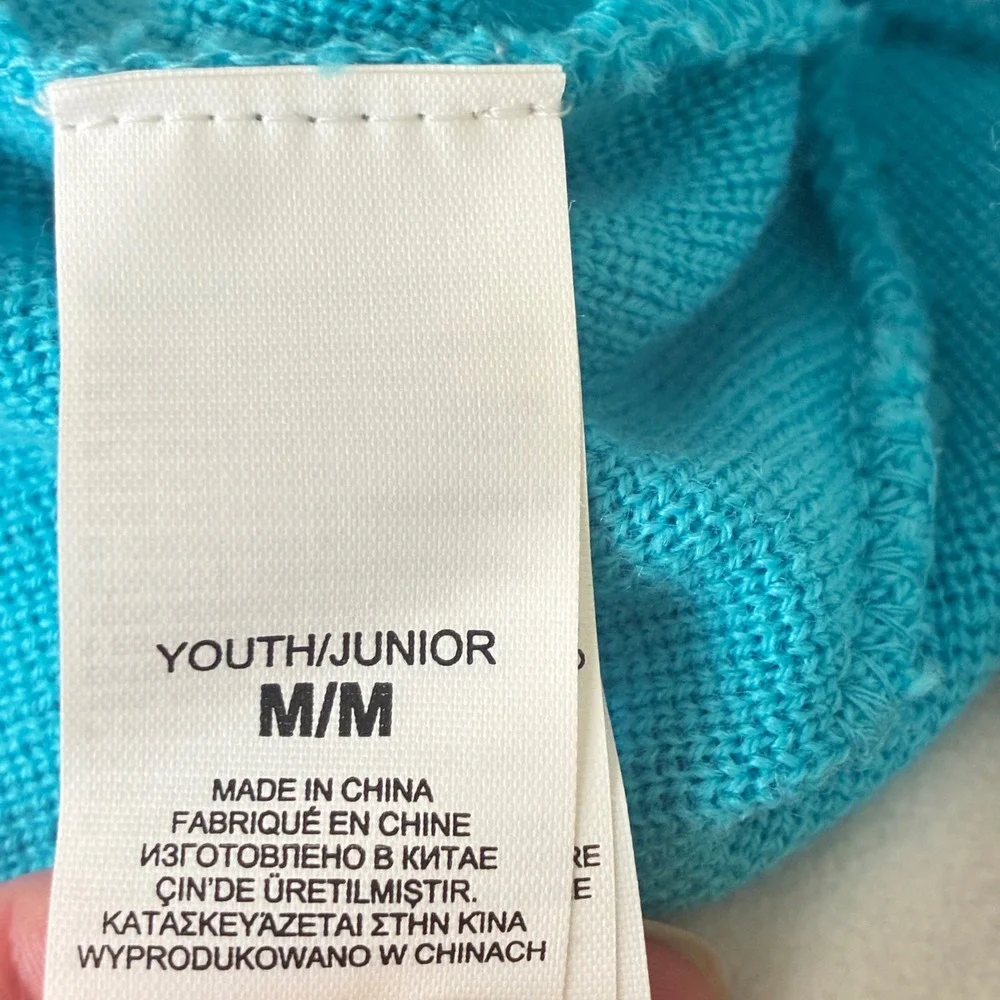 The North Face Beanie Kids Youth Medium Blue Striped Knit Logo Winter Hat